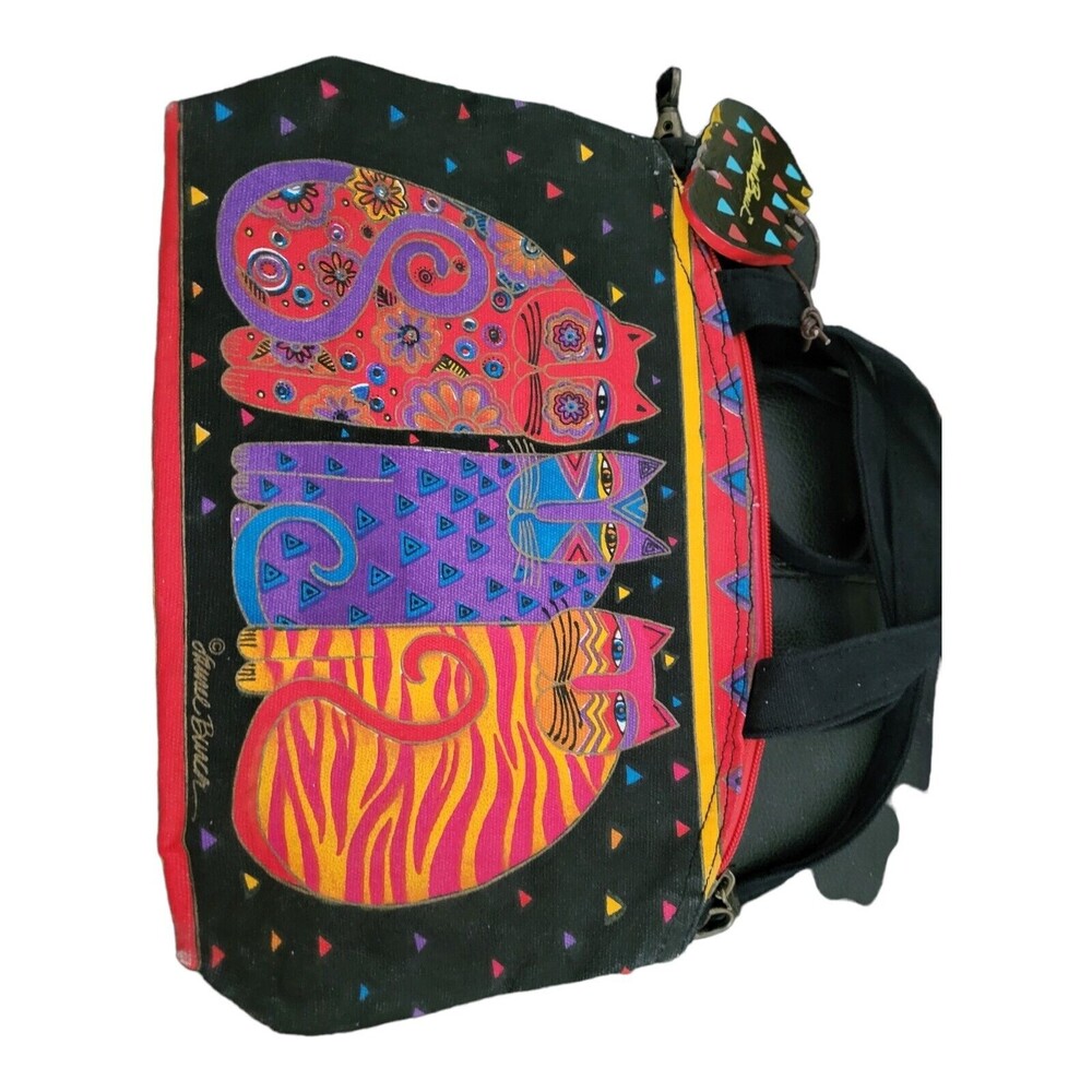 Vintage Laurel Burch Feline Friends Mini Tote w Charm & Shoulder Strap Cats